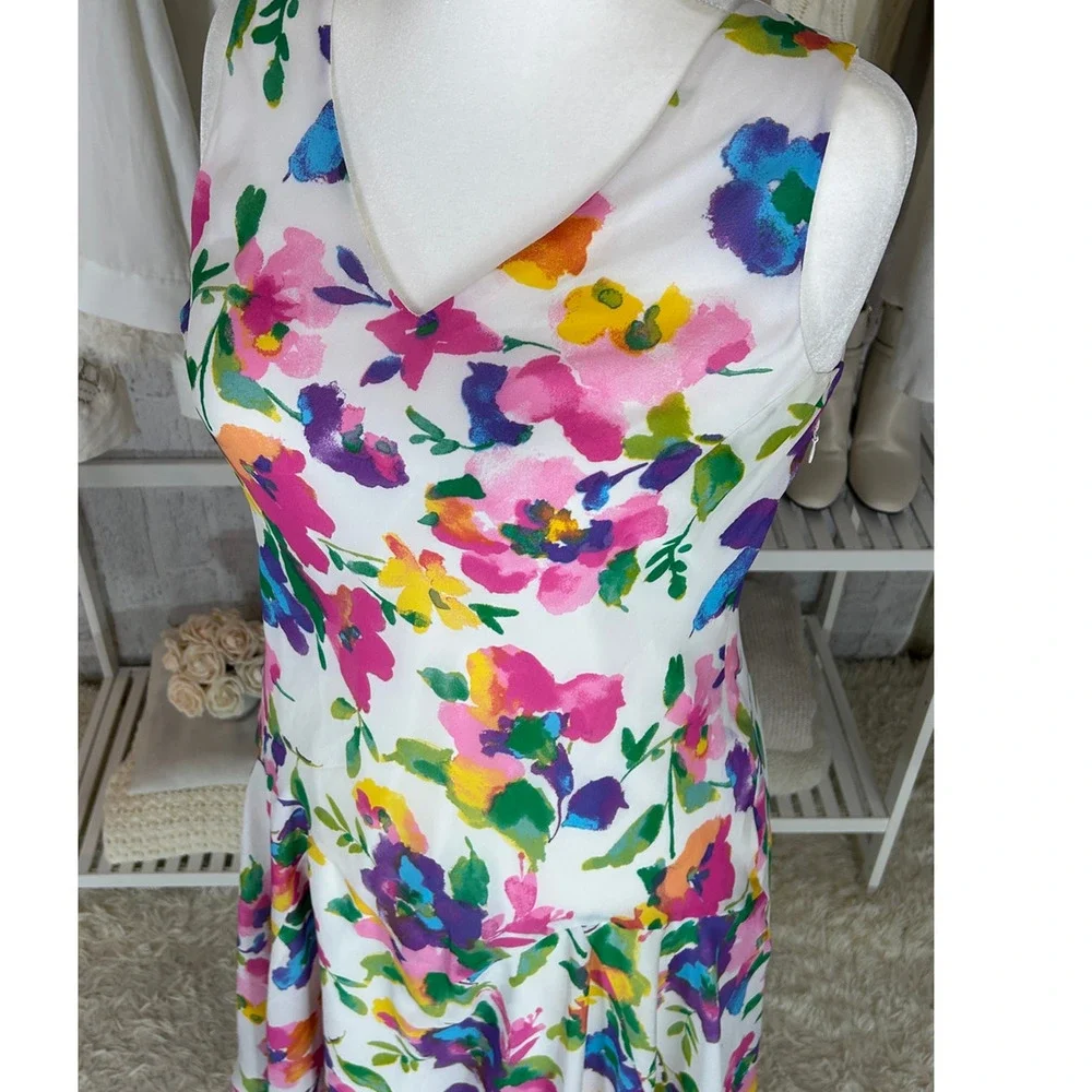 Jessica London Women's Size 12W White Multicolor Floral Drop Waist Dress #0413 - Picture 5 of 13